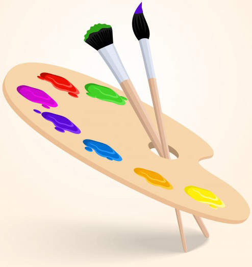Paleta de cores e pincéis do Atelier Damy Inforzato em Santos